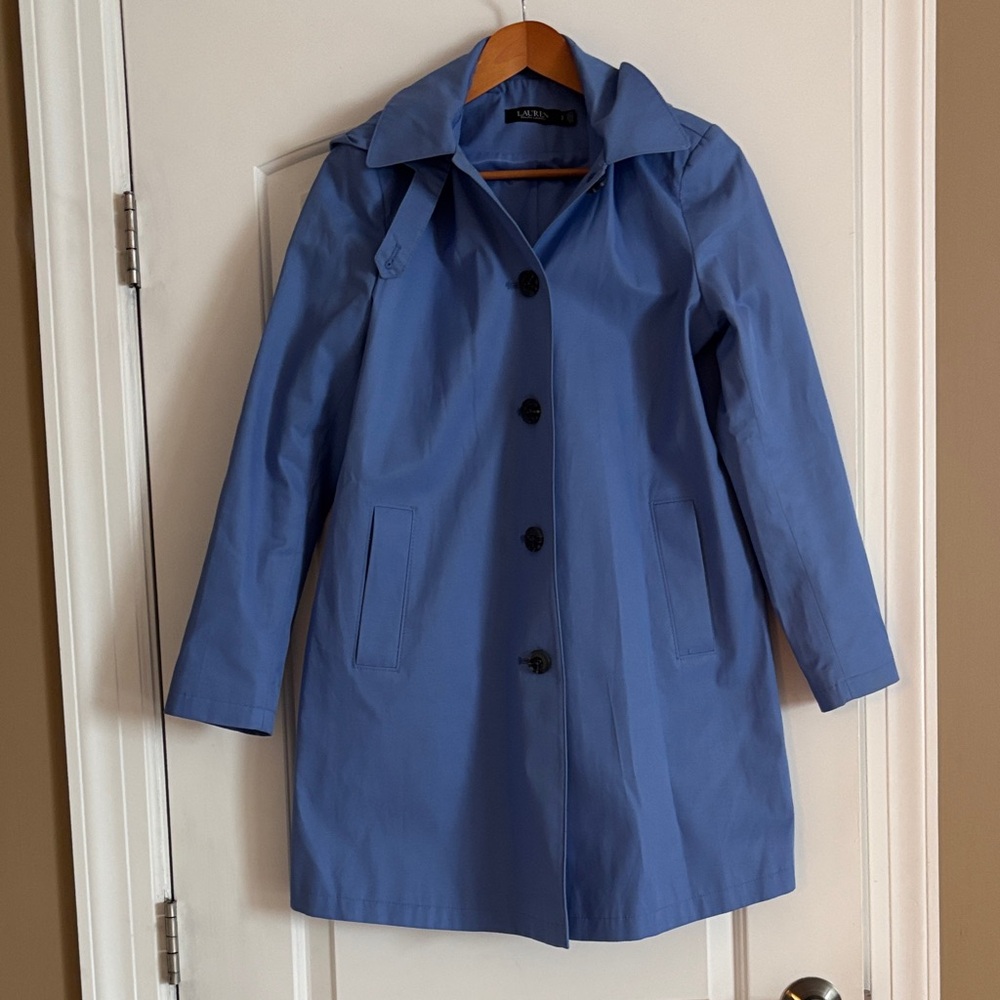 Lauren Ralph Lauren Blue periwinkle Trench Coat with removable hood Small